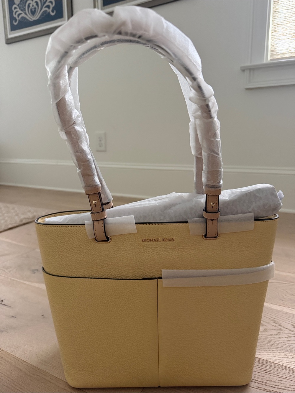 Michael Kors Yellow Pebbled Leather Tote with Top Handles